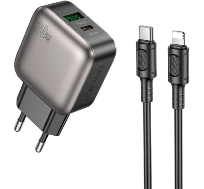 BOROFONE Зарядний пристрій BOROFONE BAS54A Absolute 1xUSB-C PD20W + 1xUSB QC3.0 + cable USB-C to Lightning Black (6941991116216)