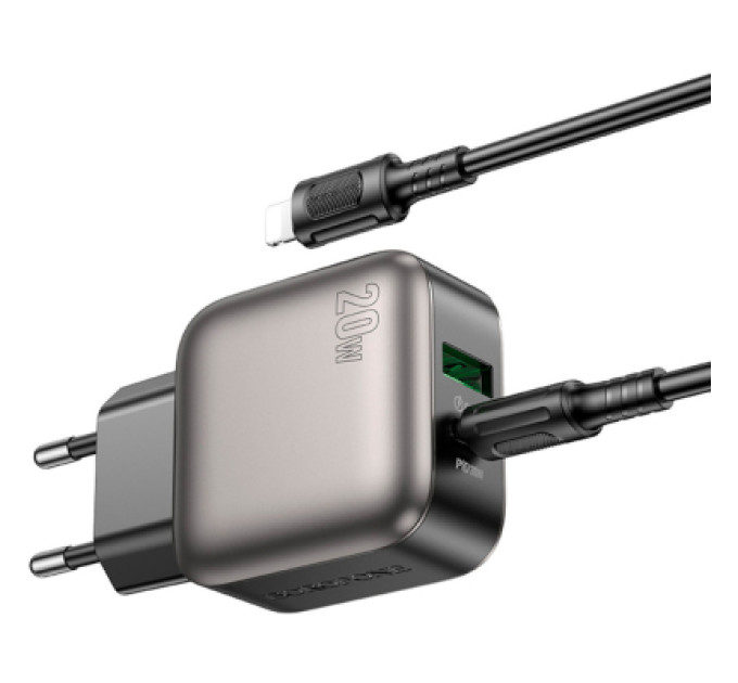 BOROFONE Зарядний пристрій BOROFONE BAS54A Absolute 1xUSB-C PD20W + 1xUSB QC3.0 + cable USB-C to Lightning Black (6941991116216)