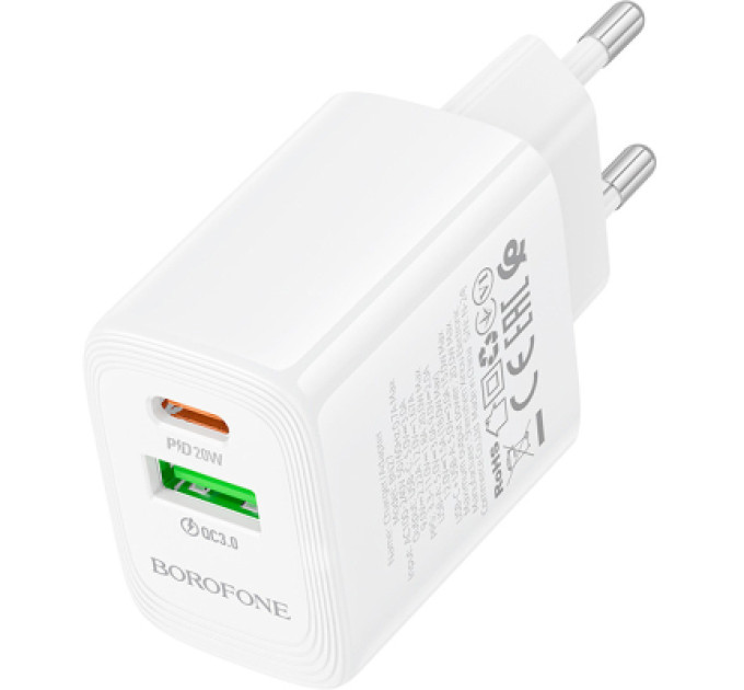 BOROFONE Зарядний пристрій BOROFONE BN27 Fuente 1xUSB-C PD20W + 1xUSB QC3.0 White (6941991120268)
