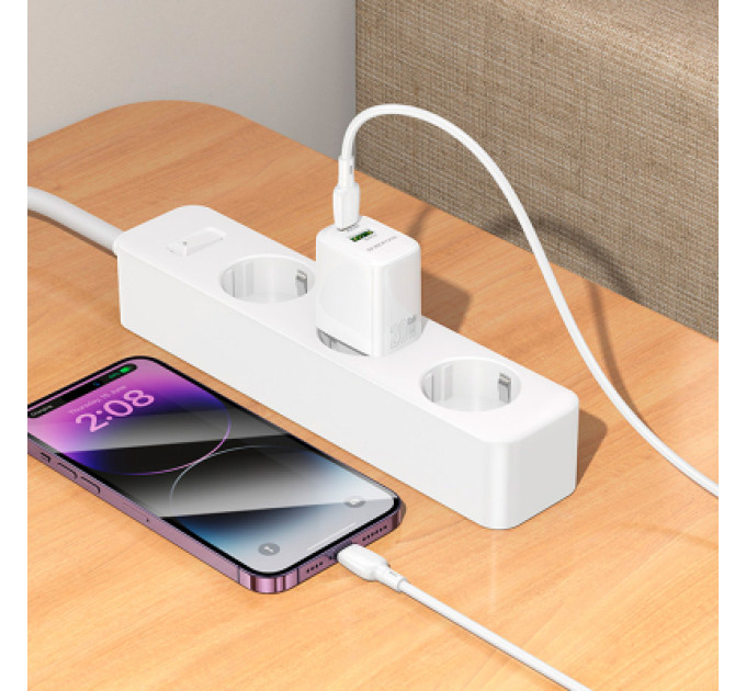 BOROFONE Зарядний пристрій BOROFONE BN27 Fuente 1xUSB-C PD20W + 1xUSB QC3.0 White (6941991120268)
