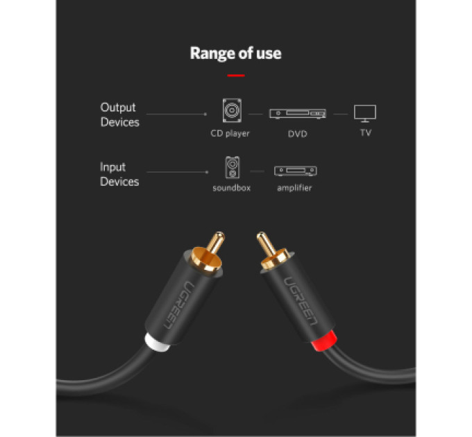 Ugreen Кабель мультимедійний 2xRCA M to 2xRCA M 2.0m AV104 black Ugreen (10518)