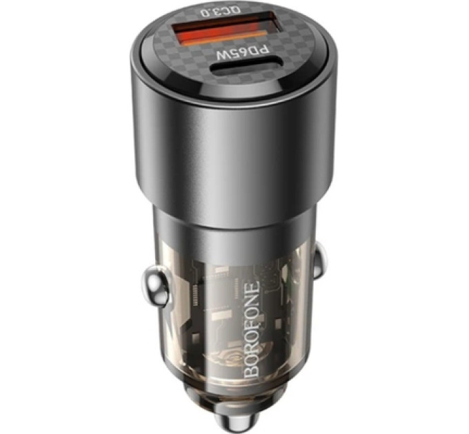 BOROFONE Зарядний пристрій BOROFONE 1xUSB-C PD65W + 1xUSB QC3.0 83W car adapter transparent black (6941991101625)