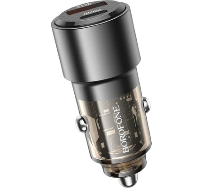 BOROFONE Зарядний пристрій BOROFONE 1xUSB-C PD65W + 1xUSB QC3.0 83W car adapter transparent black (6941991101625)