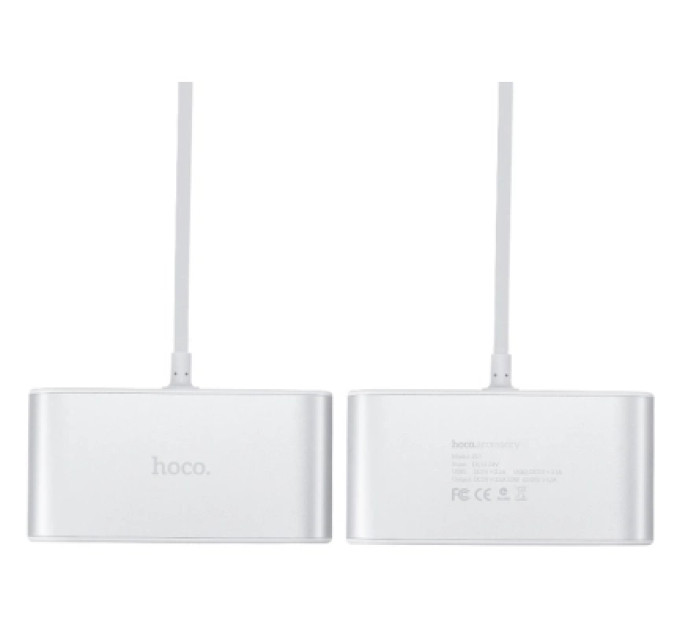 HOCO Зарядний пристрій HOCO 2xUSB 10.5W + 3x car socket silver (6957531050896)