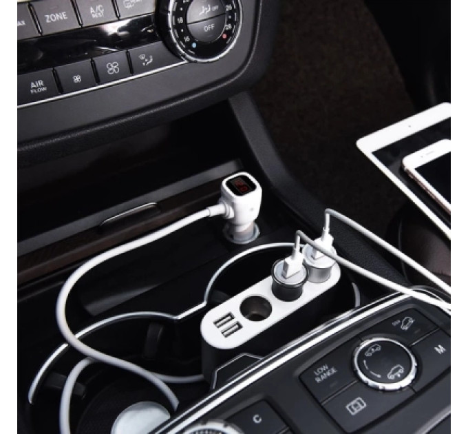 HOCO Зарядний пристрій HOCO 2xUSB 10.5W + 3x car socket silver (6957531050896)