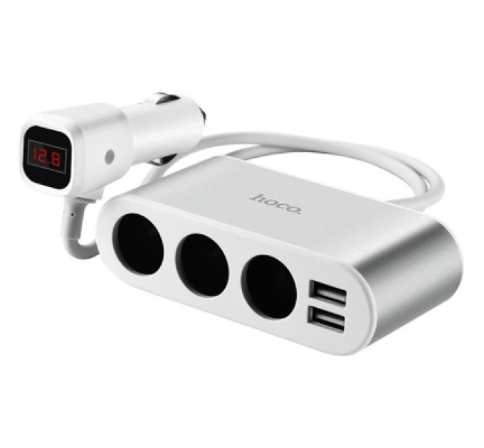 HOCO Зарядний пристрій HOCO 2xUSB 10.5W + 3x car socket silver (6957531050896)