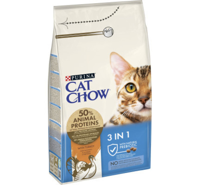 Purina Cat Chow Сухий корм для кішок Purina Cat Chow Feline 3 в 1 з індичкою 1.5 кг (7613034155139)