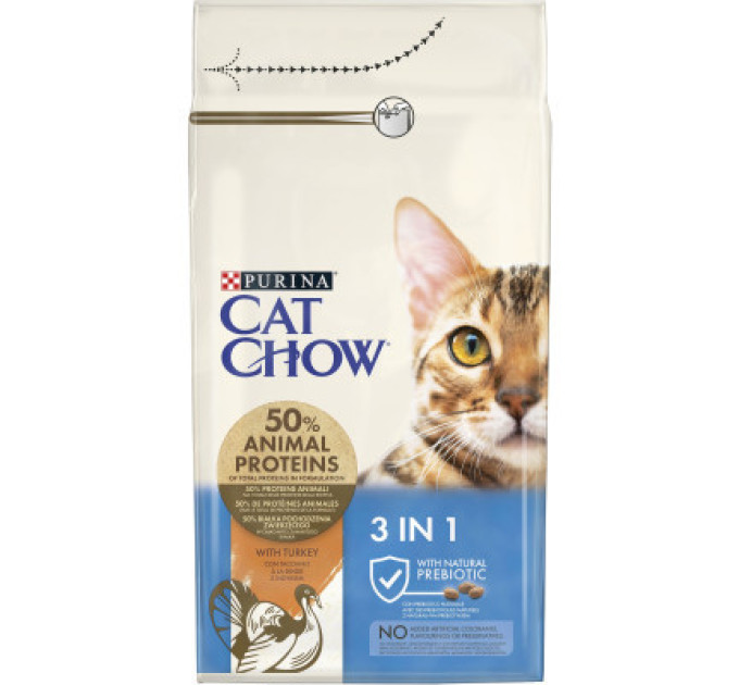 Purina Cat Chow Сухий корм для кішок Purina Cat Chow Feline 3 в 1 з індичкою 1.5 кг (7613034155139)