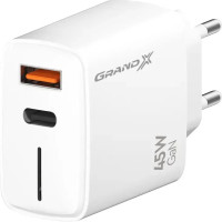 Зарядний пристрій Grand-X 1xUSB-C + 1xUSB QC3.0 45W white (CH-460W)