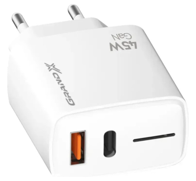 Grand-X Зарядний пристрій Grand-X 1xUSB-C + 1xUSB QC3.0 45W white (CH-460W)