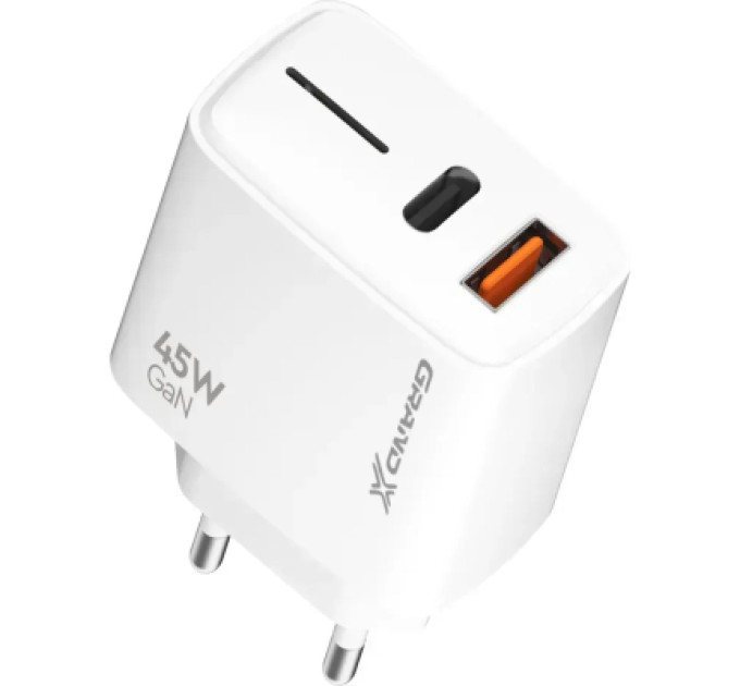 Grand-X Зарядний пристрій Grand-X 1xUSB-C + 1xUSB QC3.0 45W white (CH-460W)