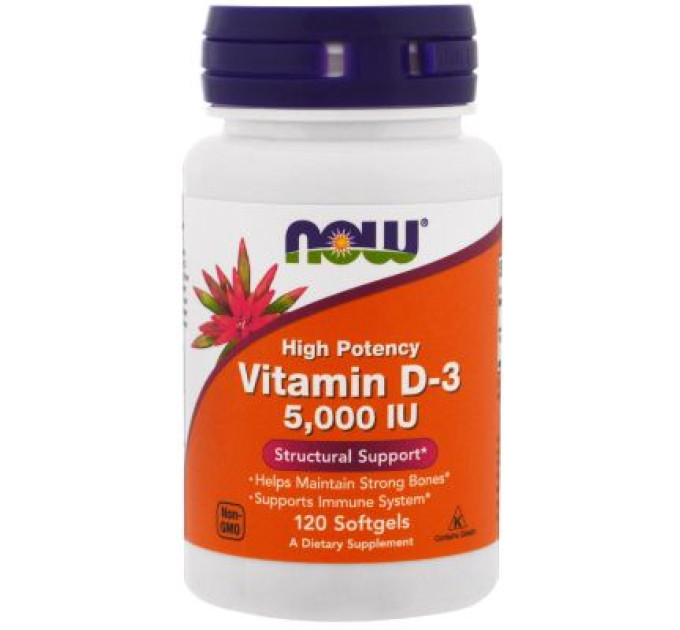 Now Foods Вітамін Now Foods Вітамін D-3 5000IU, 120 желатинових капсул (NOW-00372)