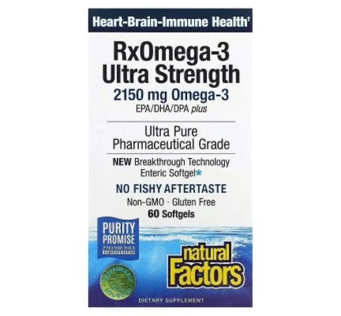 Natural Factors Жирні кислоти Natural Factors Омега-3 ультра, 2150 мг, RxOmega-3 Ultra Strength, 150 гелевих капсул (NFS-35490)
