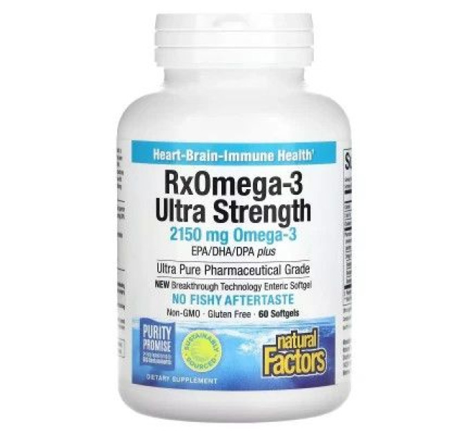 Natural Factors Жирні кислоти Natural Factors Омега-3 ультра, 2150 мг, RxOmega-3 Ultra Strength, 150 гелевих капсул (NFS-35490)