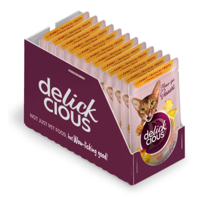 Delickcious Вологий корм для кішок Delickcious Пластівці з качкою та лісовими ягодами у вершковому соусі 80 г (4820269141834)