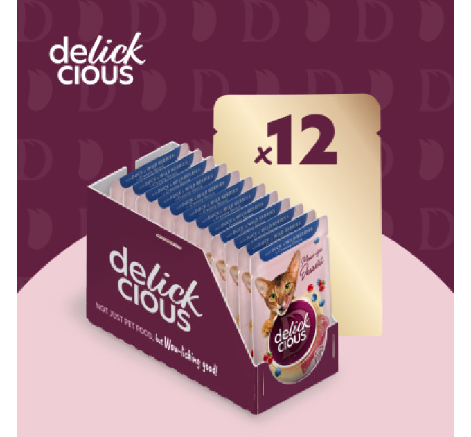 Delickcious Вологий корм для кішок Delickcious Пластівці з кроликом та тропічними фруктами у вершковому соусі 80 г (4820269141841)