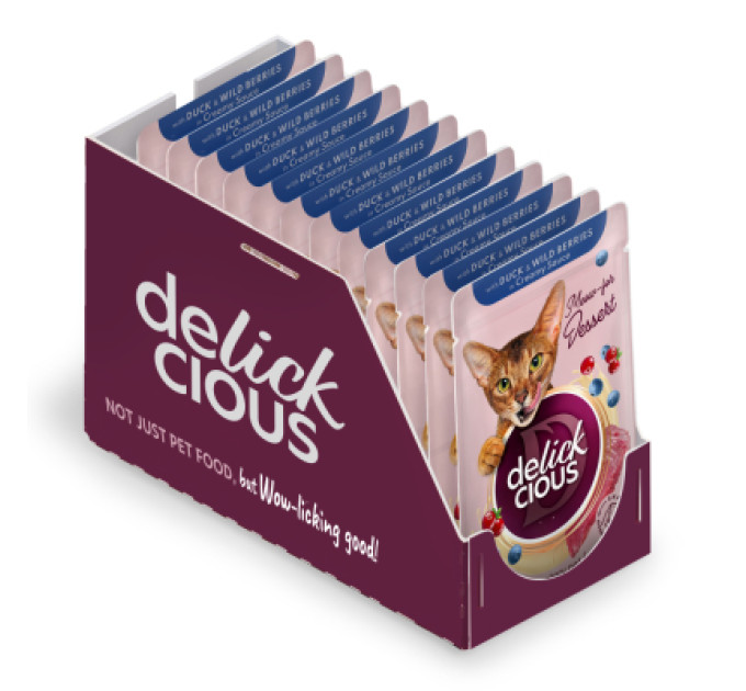 Delickcious Вологий корм для кішок Delickcious Пластівці з кроликом та тропічними фруктами у вершковому соусі 80 г (4820269141841)
