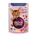 Delickcious Вологий корм для кішок Delickcious Пластівці з кроликом та тропічними фруктами у вершковому соусі 80 г (4820269141841)