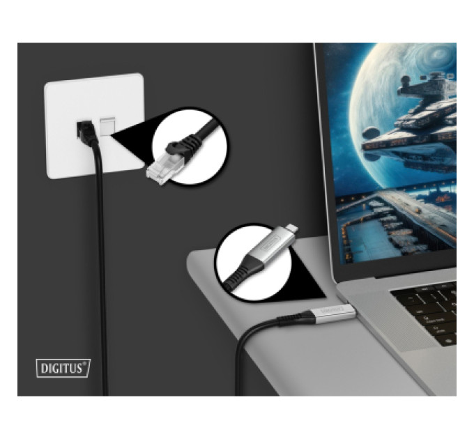 Digitus Дата кабель USB-C to RJ45 Ethernet 2.0m CAT6A S/FTP 1Gbps LSZH Digitus (AK-300601-020-S)