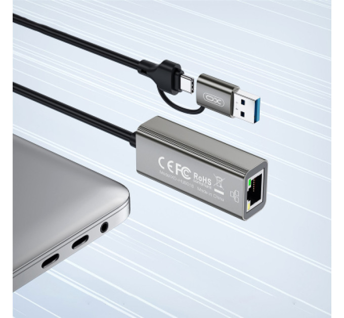 XO Адаптер USB-C + USB A to RJ45 Ethernet XO (HUB018.black)