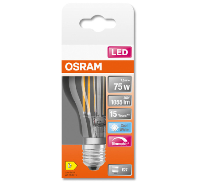 Osram Лампочка Osram LED CLA75 DIM 7,5W/840 230V FIL E27 (4058075434967)