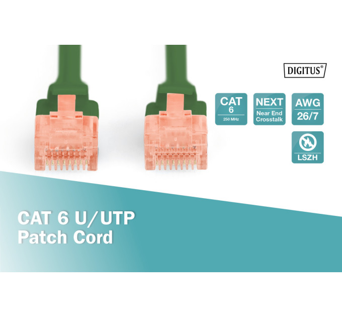 Патч-корд DIGITUS CAT 6 UTP, 0.25м, AWG 26/7, Cu, LSZH, зелений