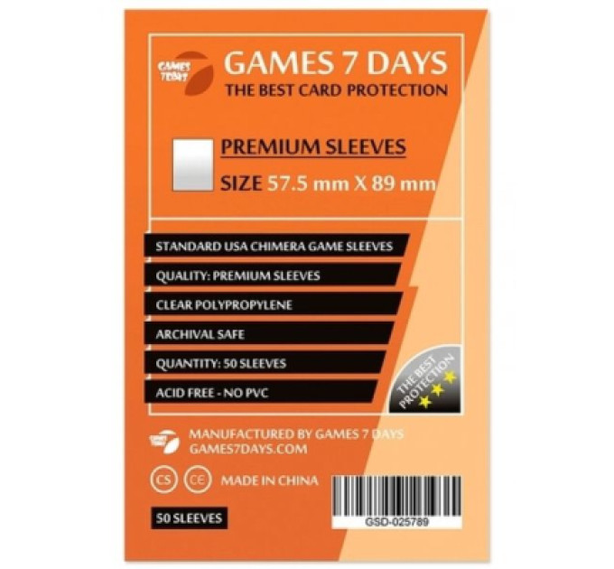 Games7Days Протектор для карт Games7Days 57,5 х 89 мм, Standard USA Chimera, 50 шт (PREMIUM) (GSD-025789)