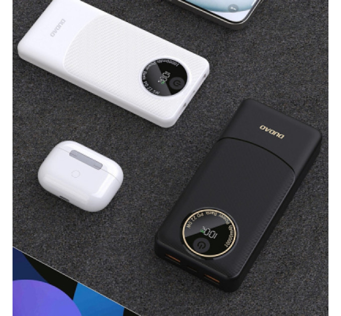 Dudao Батарея універсальна Dudao 10000mAh K12 22.5W, PD, QC, 2*USB-A, USB-C(In/Out), White (6976625333875)