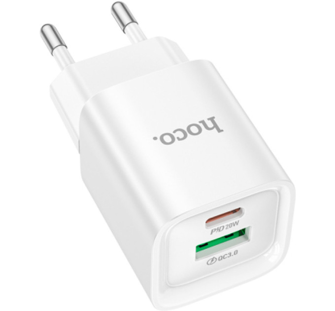 HOCO Зарядний пристрій HOCO C147A Charm 1xUSB-C PD20W + 1xUSB QC3.0 White (6942007630276)