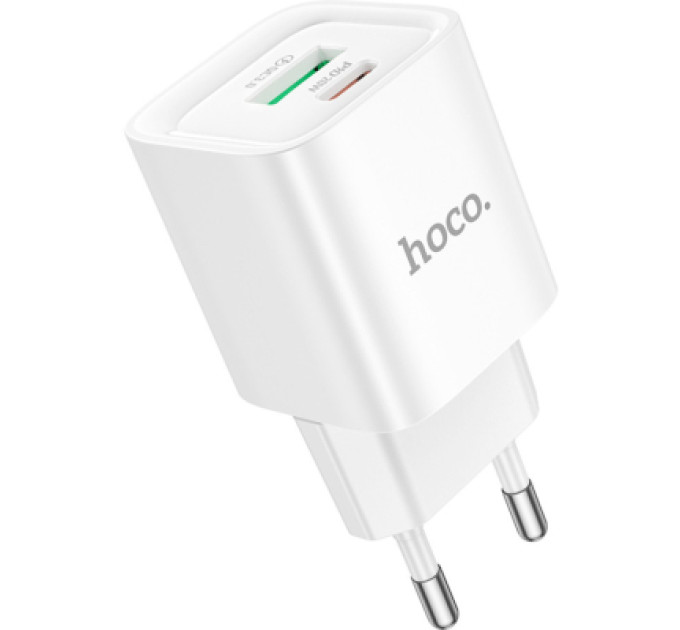 HOCO Зарядний пристрій HOCO C147A Charm 1xUSB-C PD20W + 1xUSB QC3.0 White (6942007630276)