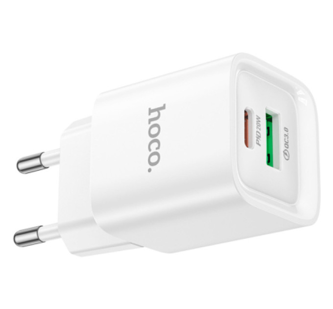 HOCO Зарядний пристрій HOCO C147A Charm 1xUSB-C PD20W + 1xUSB QC3.0 White (6942007630276)