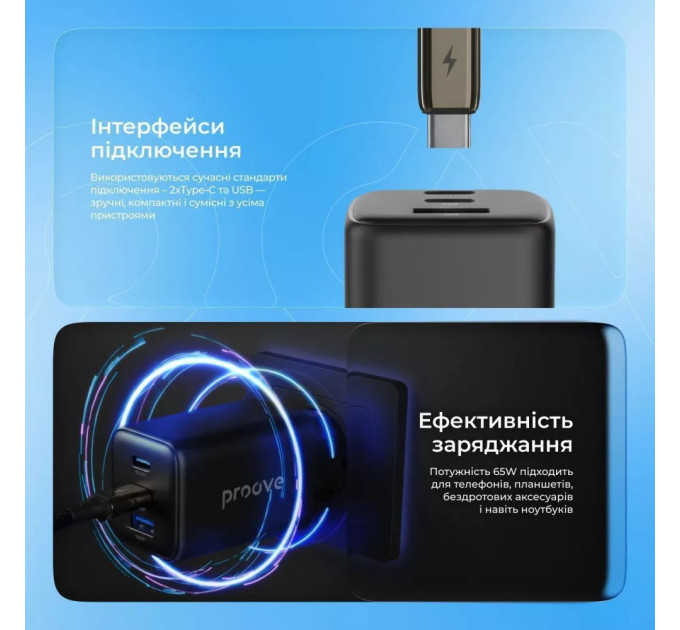 Мережевий зарядний пристрій Proove Pocket GaN 65W Black (WCPG65121201)