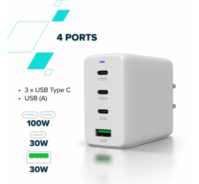 Canyon Зарядний пристрій Canyon CU100ACC GaN 100W 3xPD 1xQC EU White (CNS-CUW100ACC)