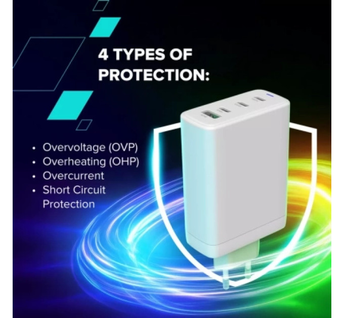 Canyon Зарядний пристрій Canyon CU100ACC GaN 100W 3xPD 1xQC EU White (CNS-CUW100ACC)