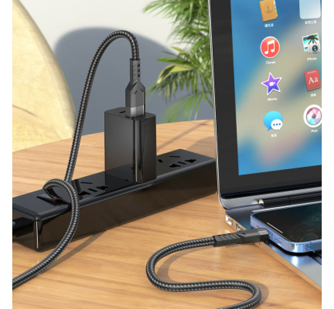 HOCO Дата кабель USB 2.0 AM to Lightning 1.2m 2.4A nylon aluminum U110 black HOCO (6931474770561)