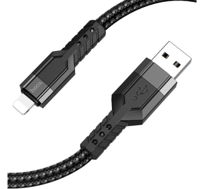 HOCO Дата кабель USB 2.0 AM to Lightning 1.2m 2.4A nylon aluminum U110 black HOCO (6931474770561)