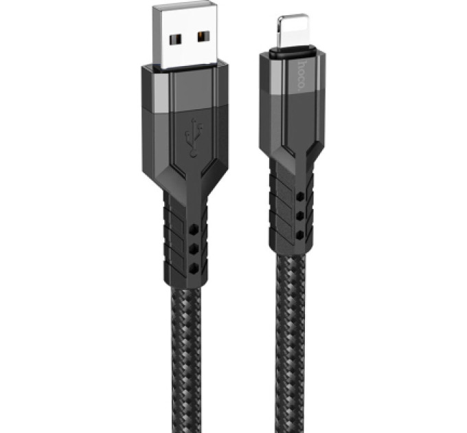 HOCO Дата кабель USB 2.0 AM to Lightning 1.2m 2.4A nylon aluminum U110 black HOCO (6931474770561)