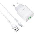 HOCO Зарядний пристрій HOCO C72Q Glorious USB QC3.0 + cable USB to Micro 5P 18W White (6931474732538)