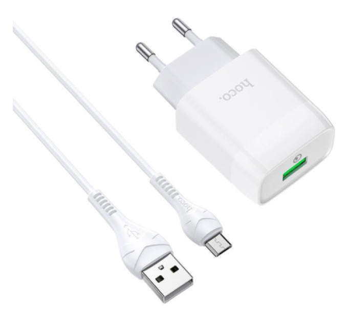 HOCO Зарядний пристрій HOCO C72Q Glorious USB QC3.0 + cable USB to Micro 5P 18W White (6931474732538)