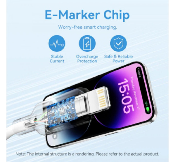 Vention Дата кабель USB-C to Lightning 1.0m PD27W PVC blue Vention (LAKSF)