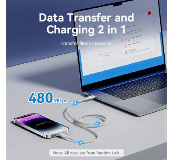 Vention Дата кабель USB-C to Lightning 1.0m PD27W PVC blue Vention (LAKSF)