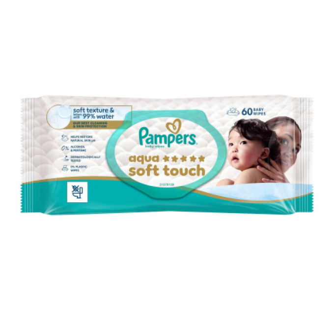 Pampers Дитячі вологі серветки Pampers Гармонія аква 60 шт (8006530140171)