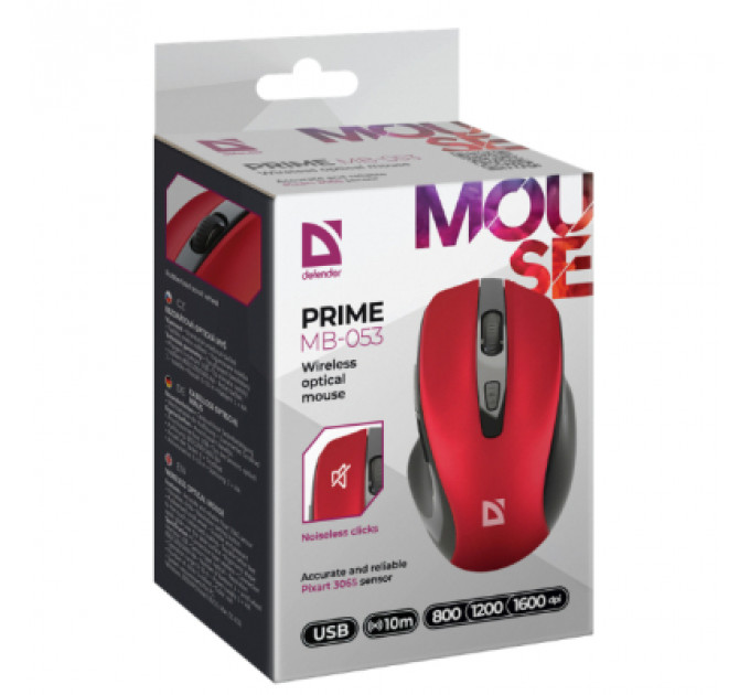 Мишка Defender Prime MB-053 Silent Wireless Red (52052)