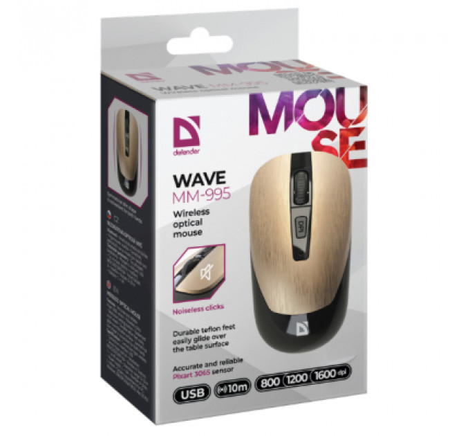 Мишка Defender Wave MM-995 Silent Wireless Gold (52994)