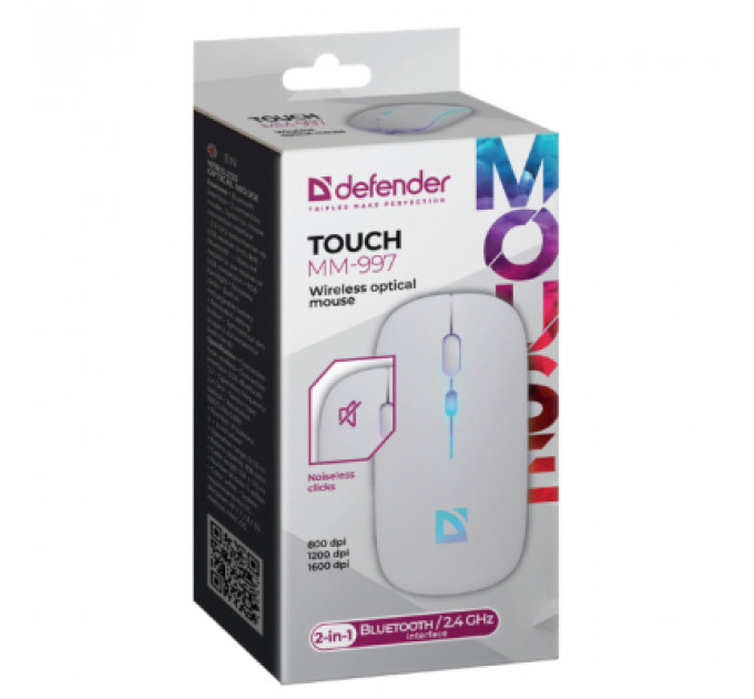 Мишка Defender Touch MM-997 Silent Wireless RGB White (52998)