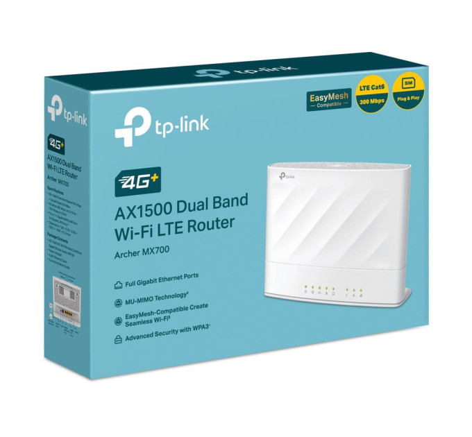 TP-Link Дводіапазонний Wi-Fi маршрутизатор 4G+ LTE, Archer MX700 TP-LINK