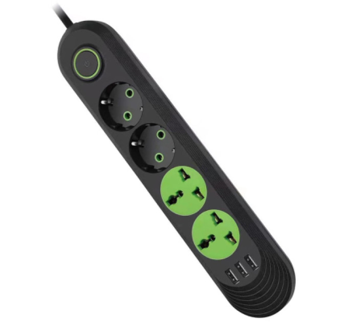 Voltronic Мережевий фільтр живлення Voltronic F01U, 2роз EU + 2роз Universal, 3*USB Black (F01U-Black)
