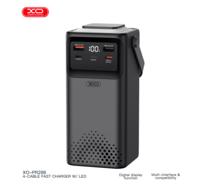 XO Батарея універсальна XO 50000mAh, PD/20W, QC/22,5W, Lamp, black (XO-PR286-BK)
