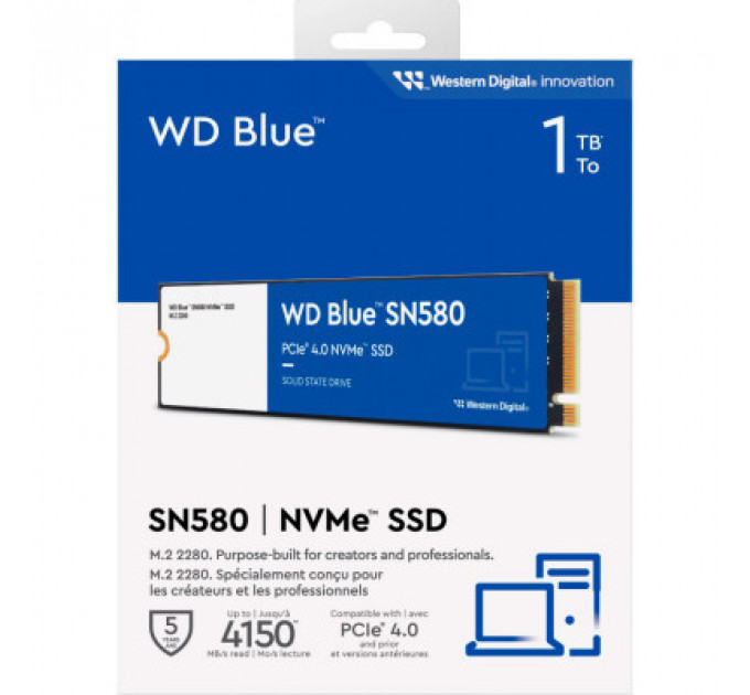 Накопичувач SSD M.2 2280 1TB SN580 Blue WD (WDS100T3B0E)