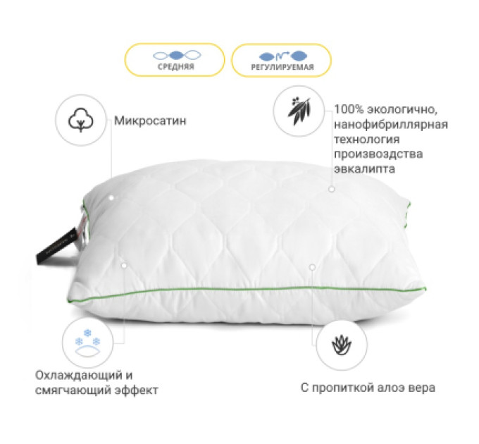 Подушка MirSon Eco Aloe Vera №615 з евкаліптом Середня 40х40 см (2200003276503)